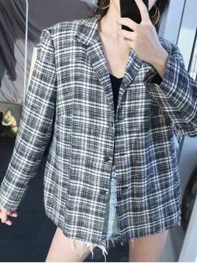 Gerry Weber plaid tweed blazer in black white and grey